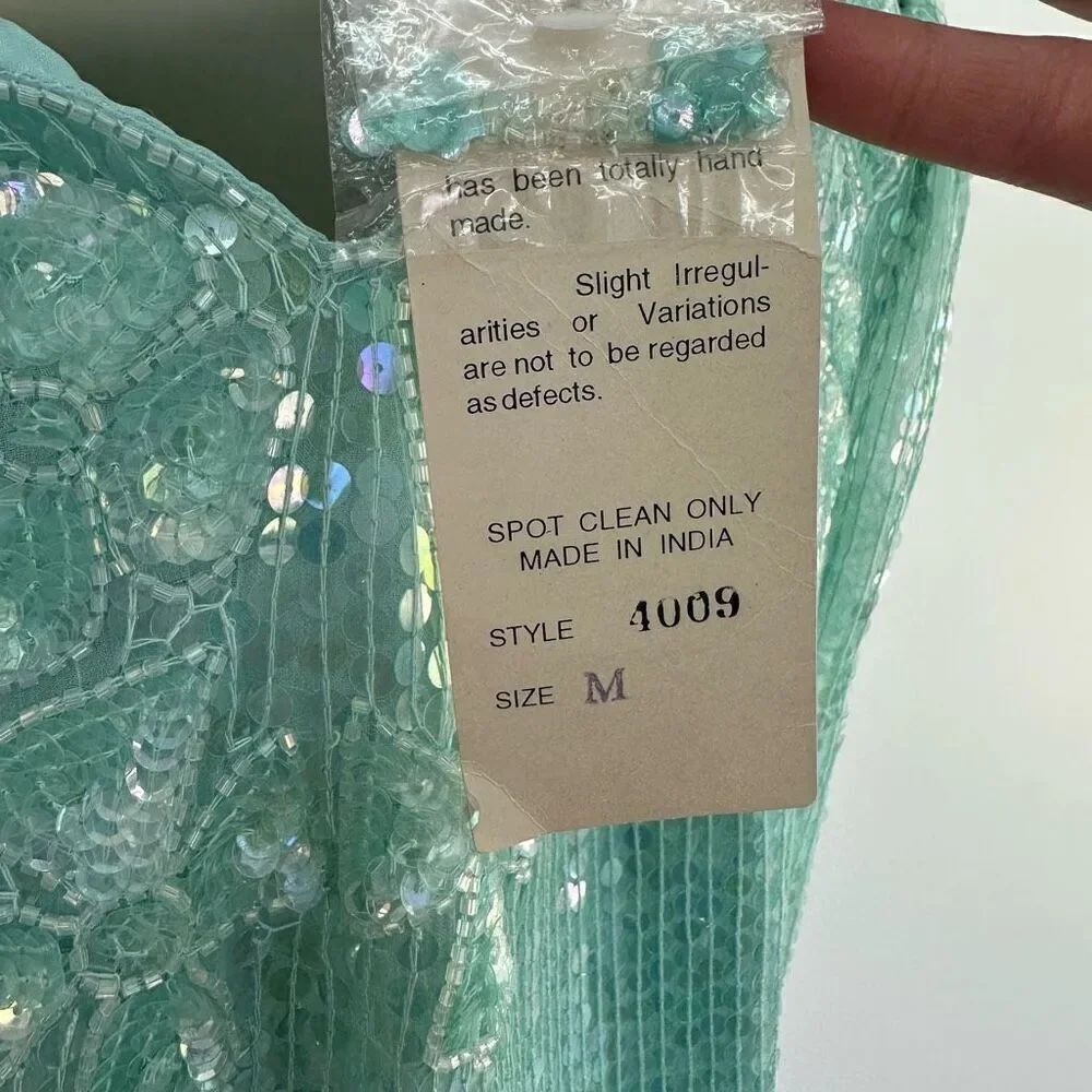 Laurence Kazar Women’s Silk Misty Light Turquoise Heavily Embroidered Beaded and - Picture 4 of 15